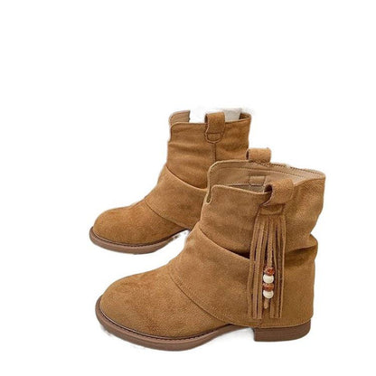 Damen Stiefeletten Wildleder Elegante Ankle Boots mit Tassel