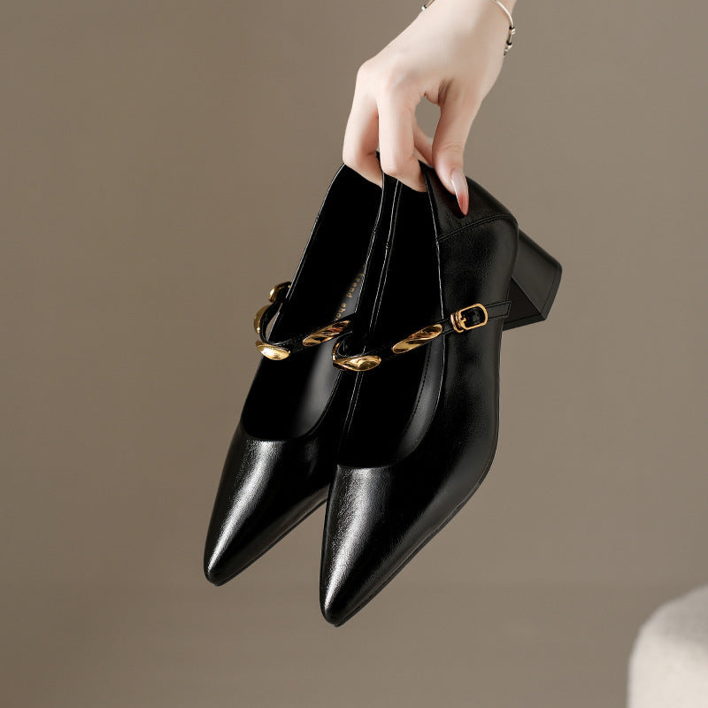 Damen Pumps Hochzeitsschuhe Glänzend mit Kette Elegante Blockabsatz