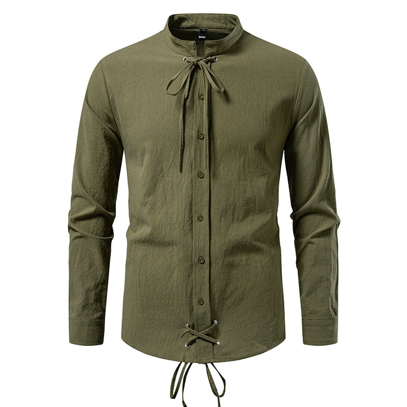 Herren Longsleeve Hemd Modern mit Kordelzug Schwarz