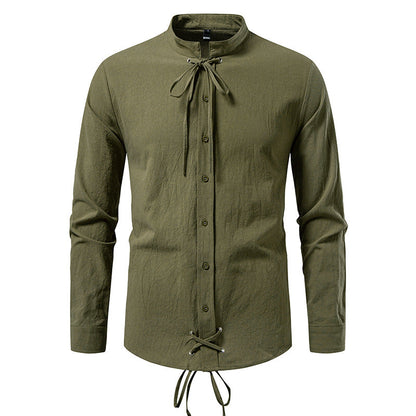 Herren Longsleeve Hemd Modern mit Kordelzug Schwarz