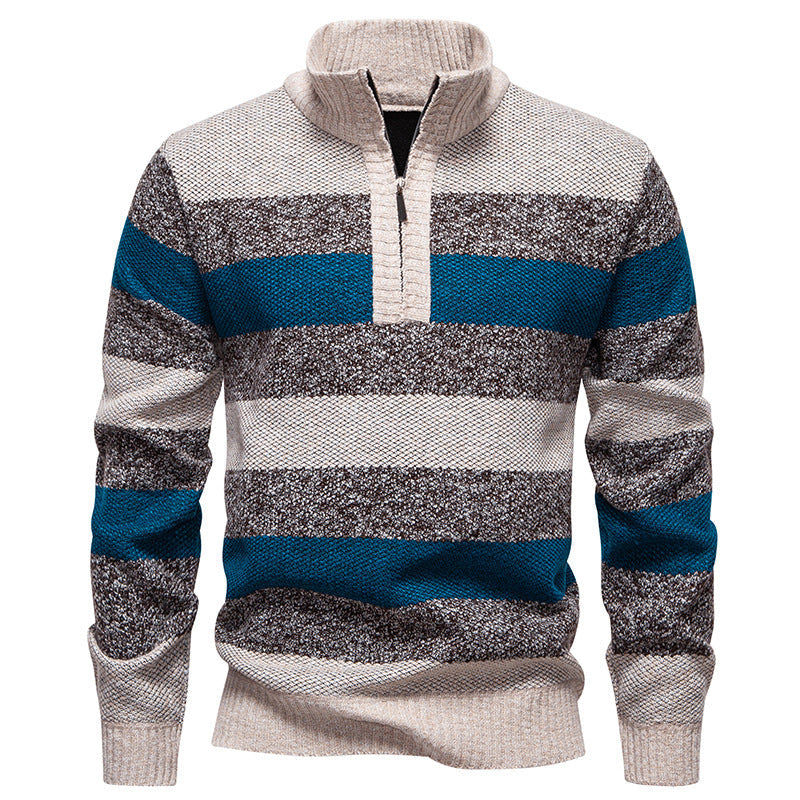 Herren Strickpullover Modern Gestreift Mit Reißverschluss