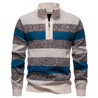 Herren Strickpullover Modern Gestreift Mit Reißverschluss