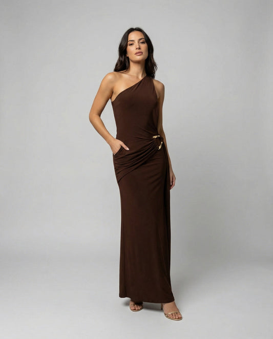 Elegantes Damenkleid Satin Asymmetrischer Ausschnitt - BerlinGlamour