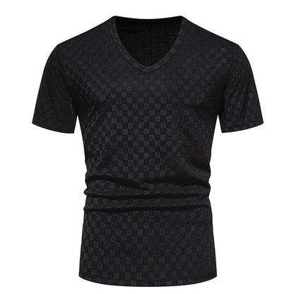 Herren T-Shirt V-Ausschnitt Strukturiert Trendig Modern