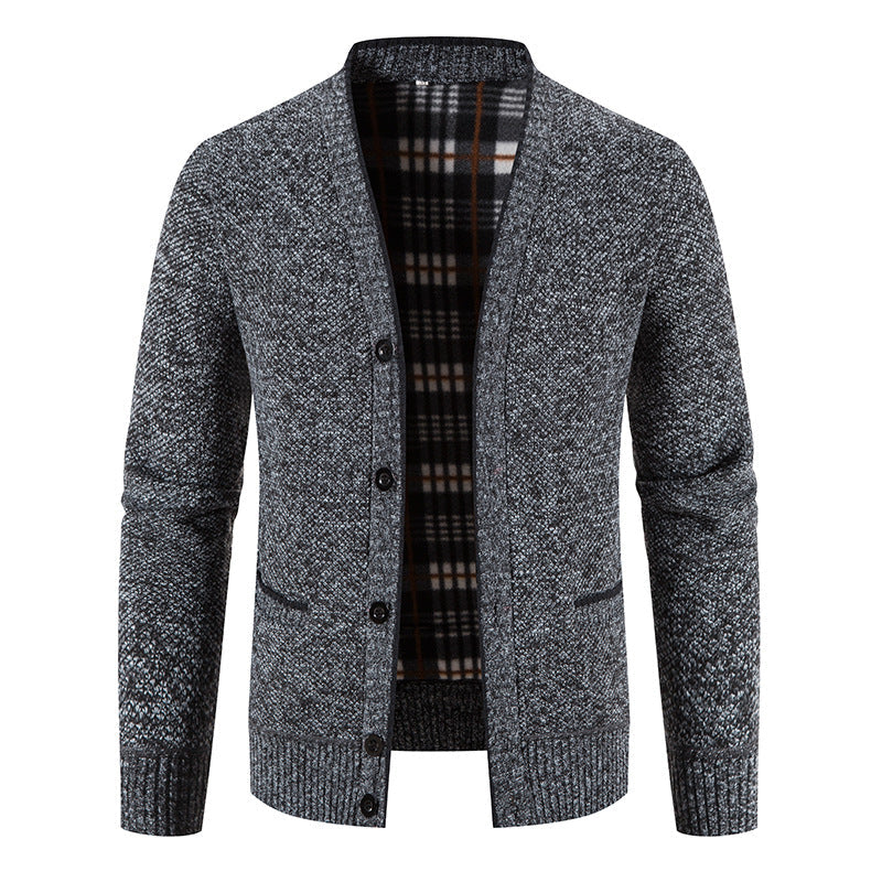 Herren Strickjacke Karomuster Knopfverschluss Elegante Männerjacke