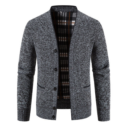 Herren Strickjacke Karomuster Knopfverschluss Elegante Männerjacke