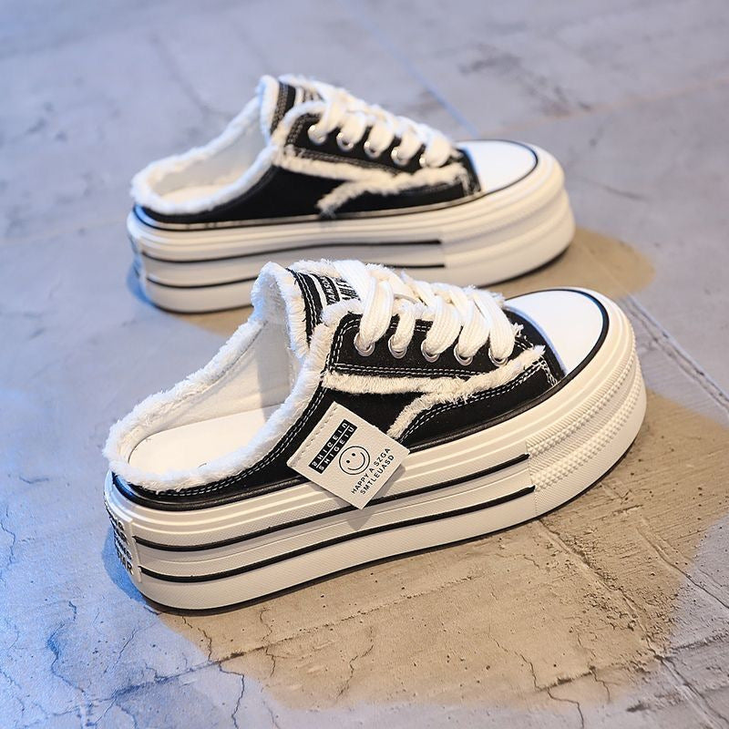 Damen Sneaker Plüsch Plattform Sportschuh Schwarz