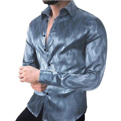 Herren Slim Fit Hemd Wellenmuster Elegant Modern
