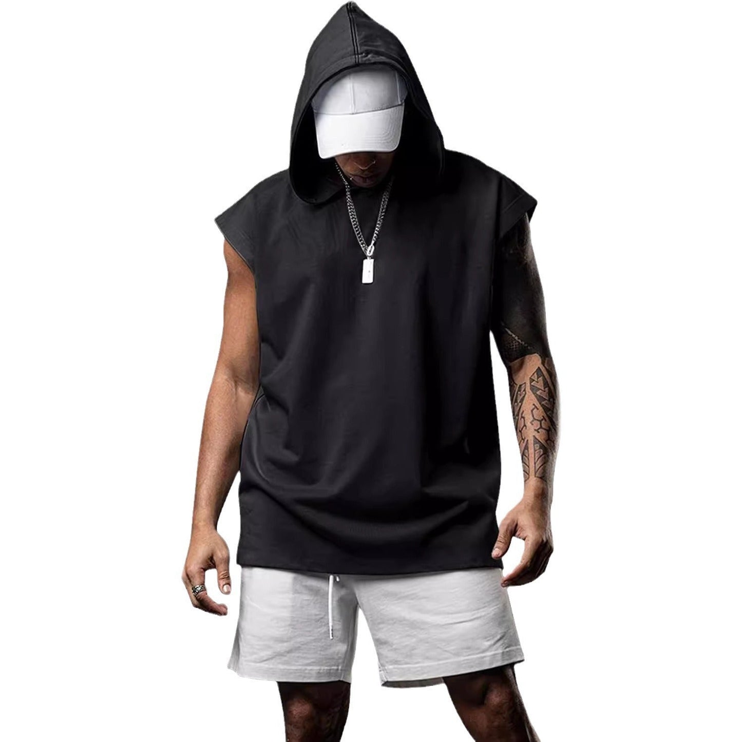 Herren Kapuzenshirt Ärmellos Modern Baumwolle