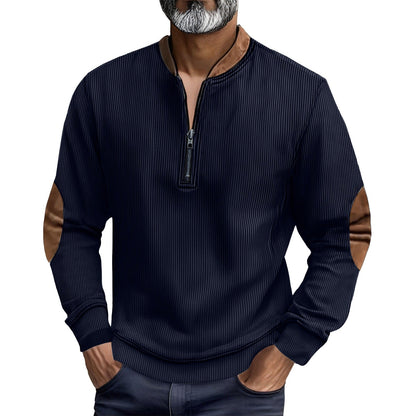 Herren Pullover Stehkragen Leder Einsätze Modern