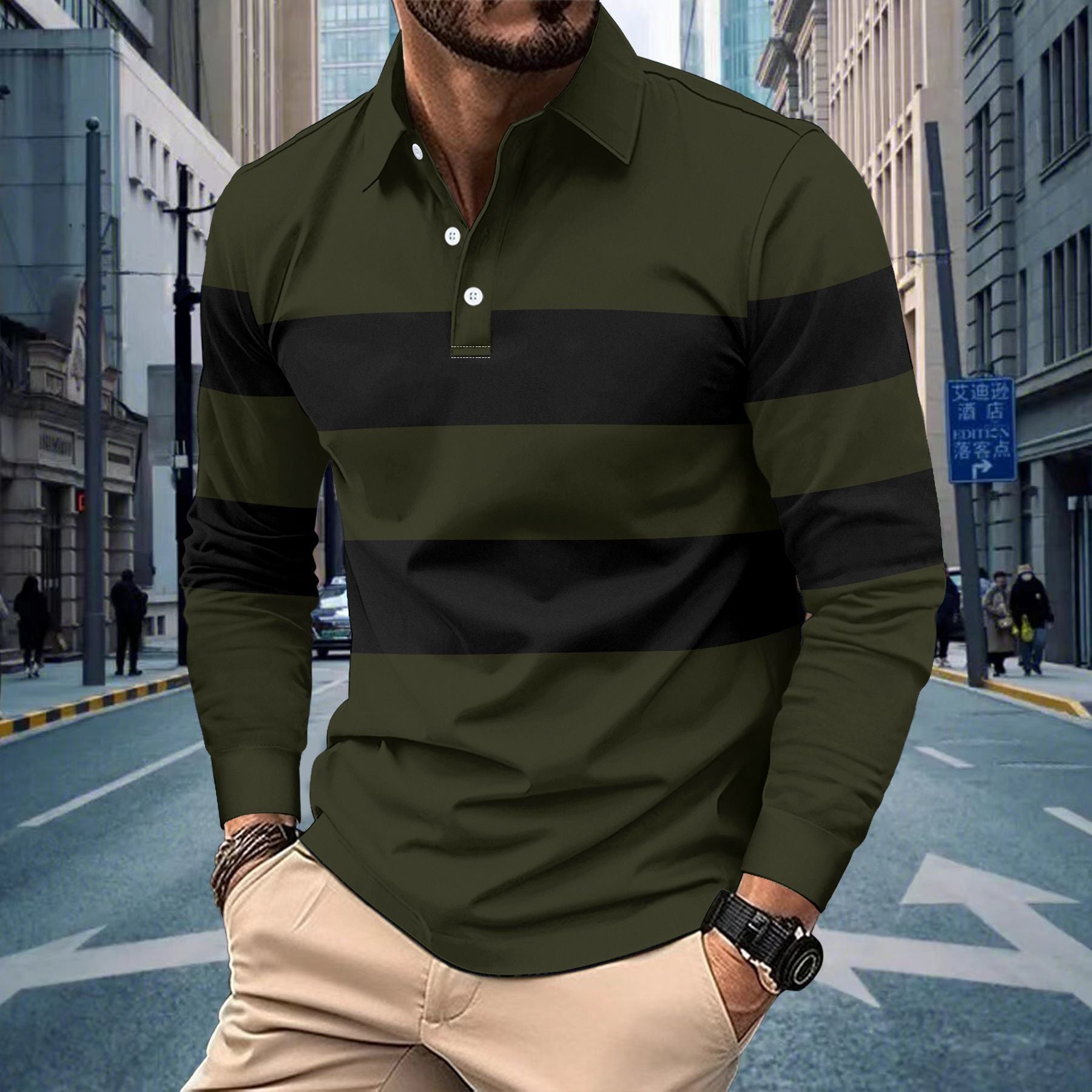 Herren Langarmshirt Streifenmuster Sportlich Modern - BerlinGlamour
