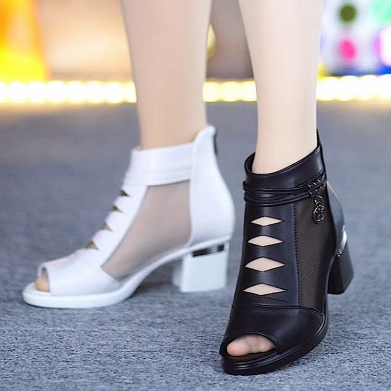 Damen Sandalen Offen mit Cutouts und Blockabsatz