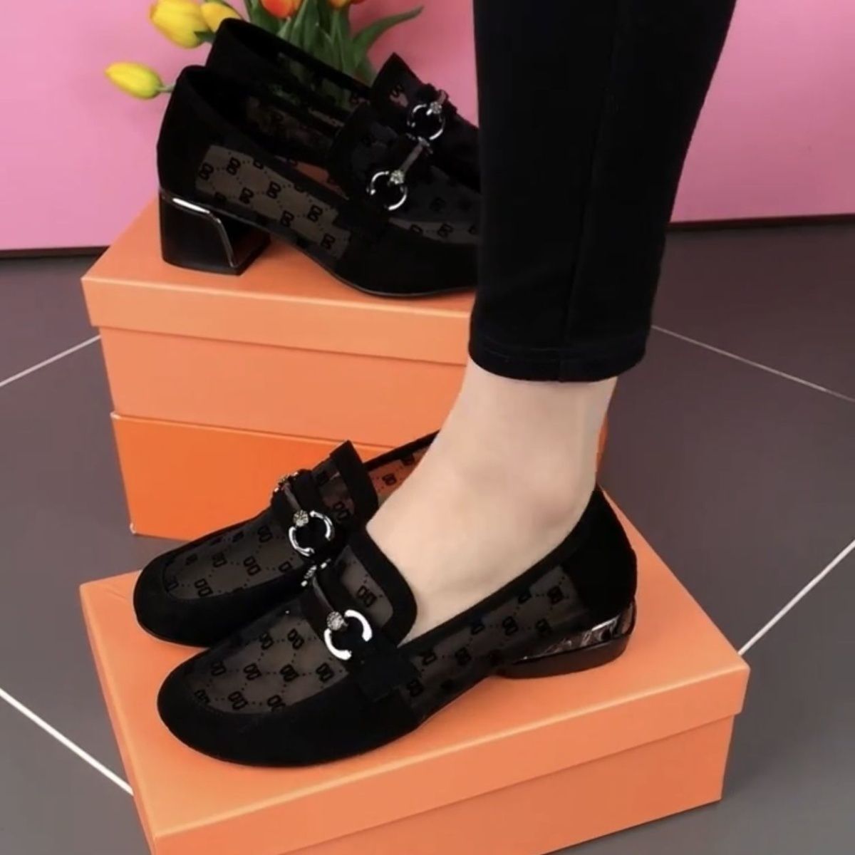 Damen Halbschuhe Hochzeitsschuhe Spitze Blockabsatz Elegant - BerlinGlamour