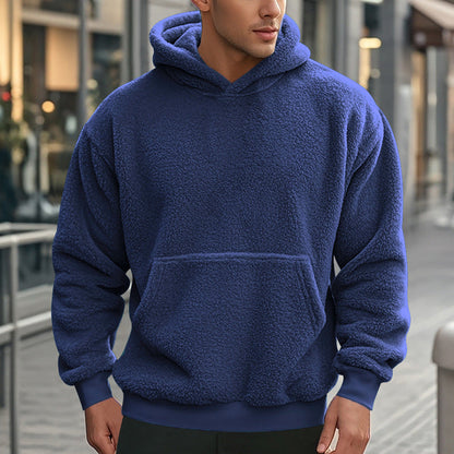 Herren Hoodie Kuschelig Teddy Fleece Kapuze Mit Kängurutasche