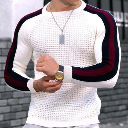 Herren Pullover Modern Raglan Strickpullover Kontraststreifen