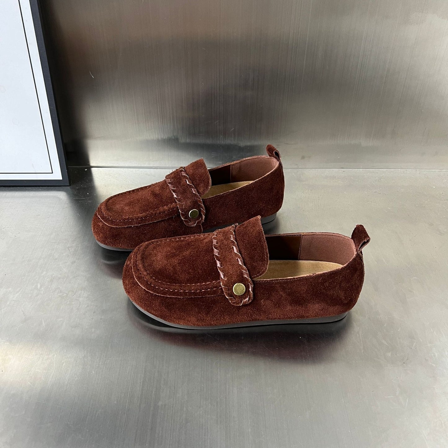 Damen Mokassins Wildleder Schnalle Modern Luxus