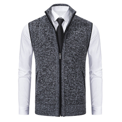 Herren Strickweste Elegant Hochkragen Reißverschluss Taschen