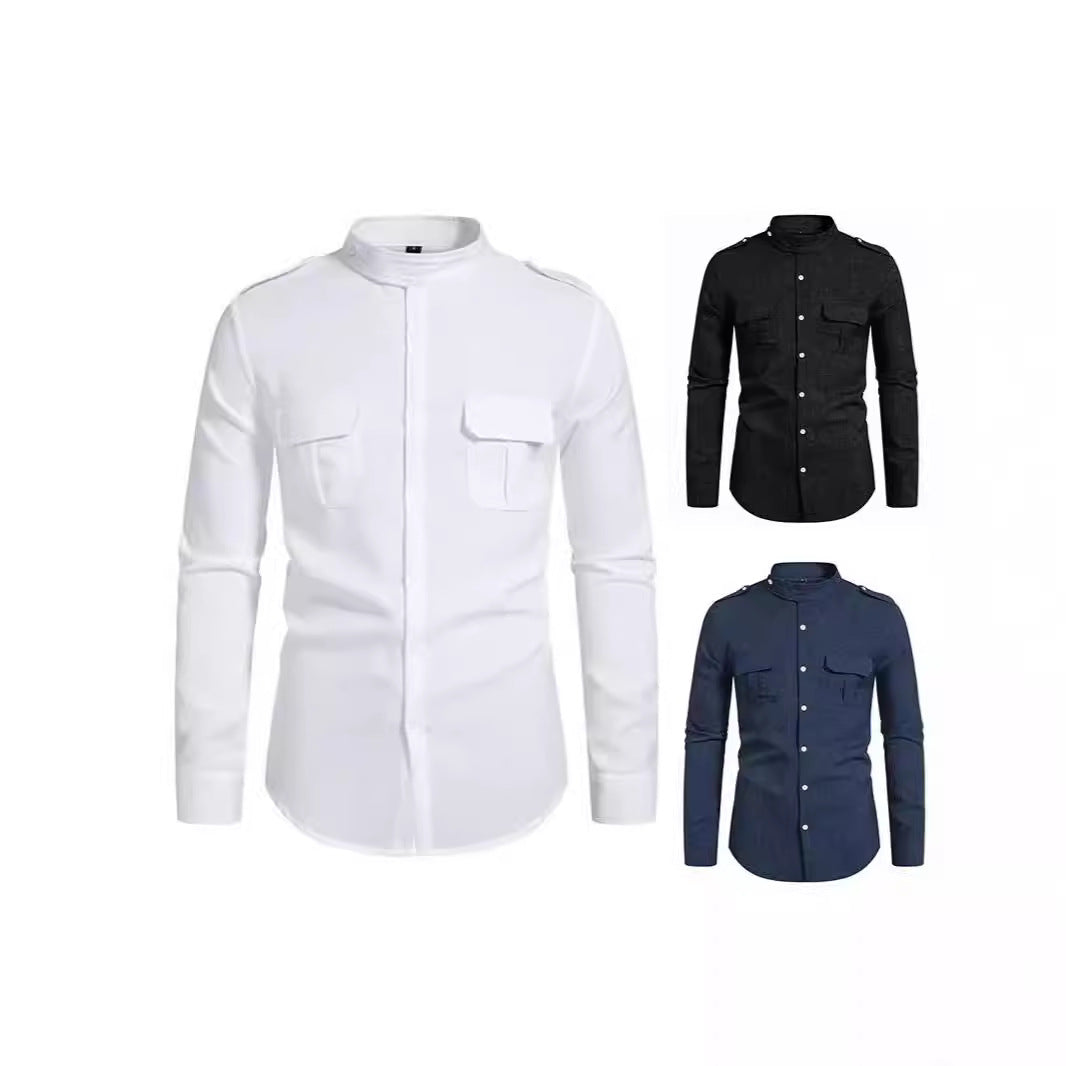 Herren Langarmhemd Modern mit Brusttasche und Reißverschluss