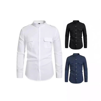 Herren Langarmhemd Modern mit Brusttasche und Reißverschluss