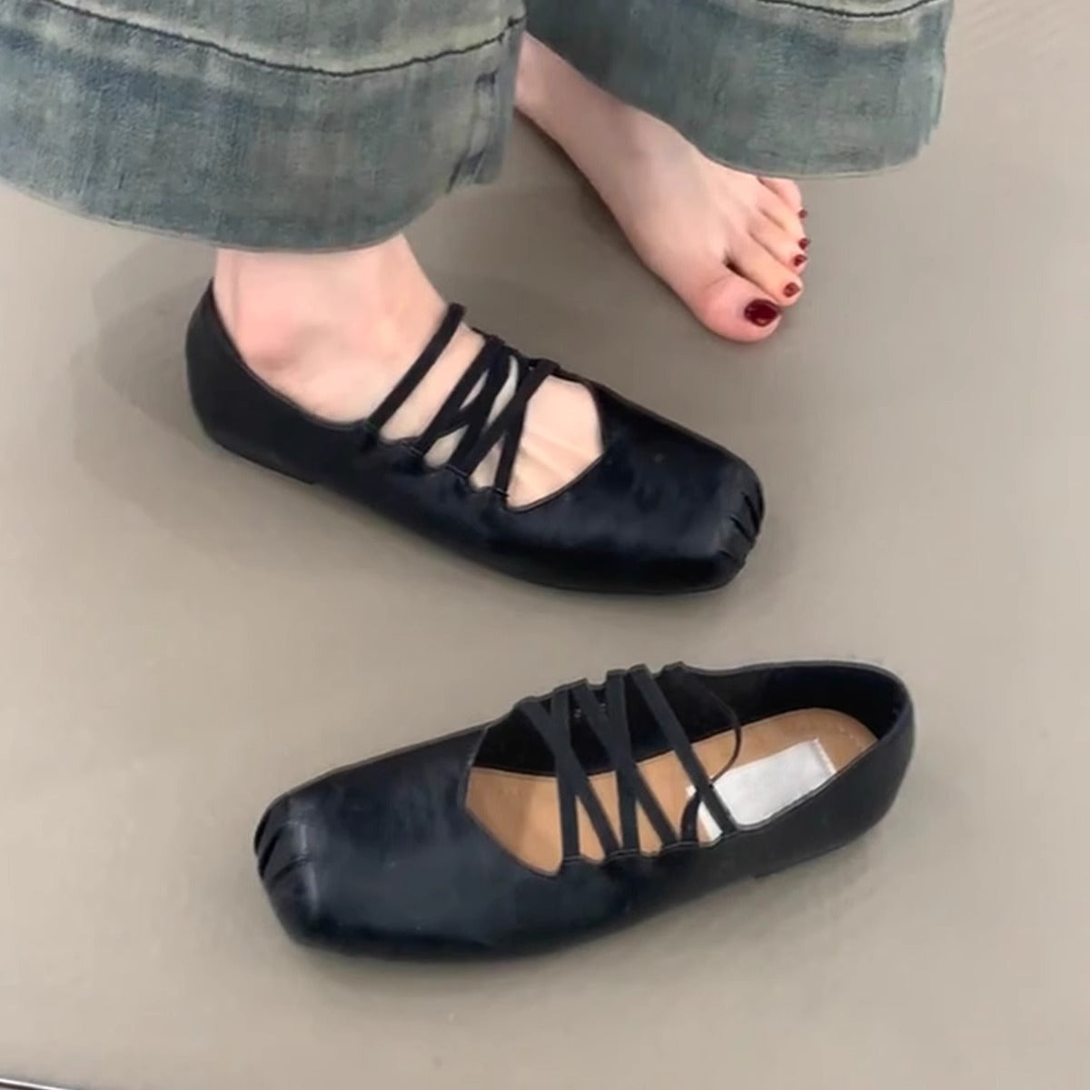 Damen Ballerinas Kreuzband Design Komfort Schuhe