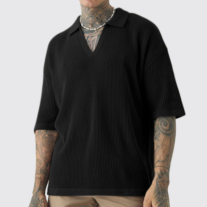Herren Strick-T-Shirt V-Ausschnitt Kurzarm Modern