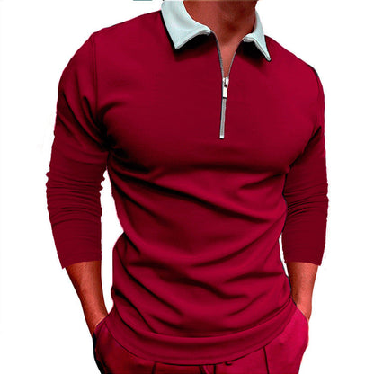 Herren Pullover Sportlich Viertelzipp Reißverschluss Kontrastkragen