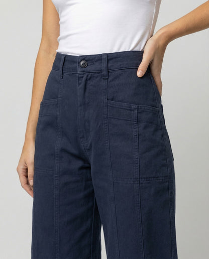 Damen Twillhose Hochtailliert Weite Bein Mit Reißverschluss