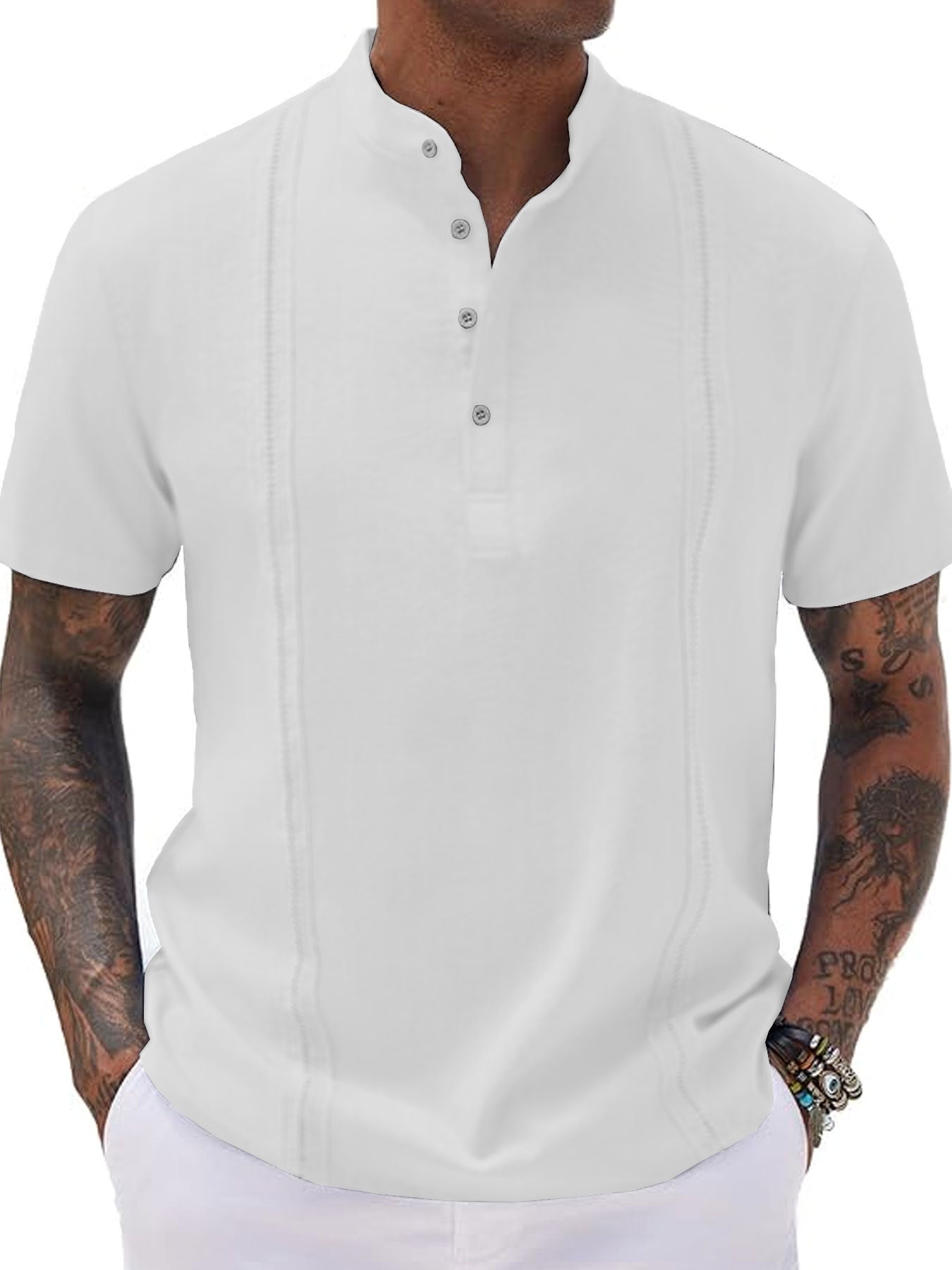 Herren Kurzarm-Shirt Baumwolle Modern Knöpfe