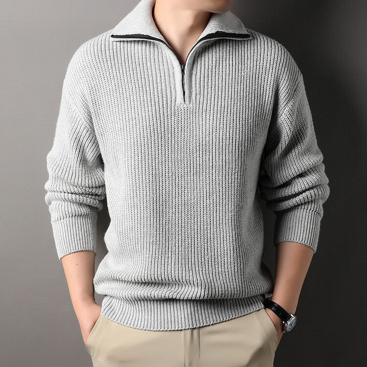 Herren Pullover Strickmuster Reißverschluss Freizeit - BerlinGlamour