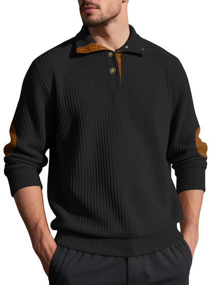 Herren Strickpullover Rippstruktur Elegante Knöpfe Modern