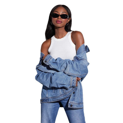 Damen Denimjacke Oversized Modern mit Trenddetails