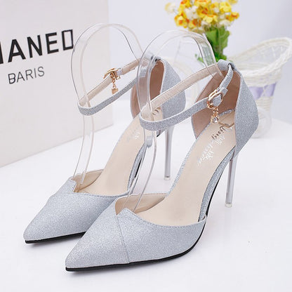 Glitzernde Damen High Heels Pumps mit Riemchen
