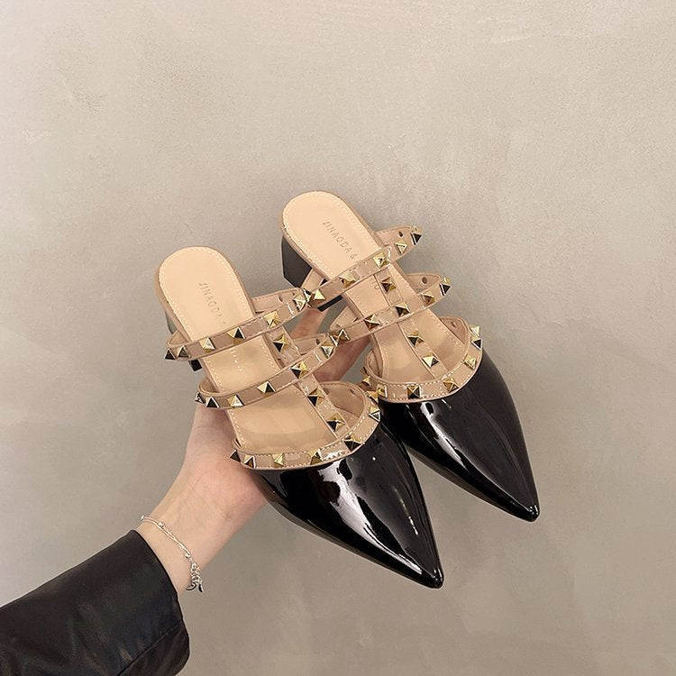 Damen Sling Pumps mit Nieten High Heel Schuhe Elegant