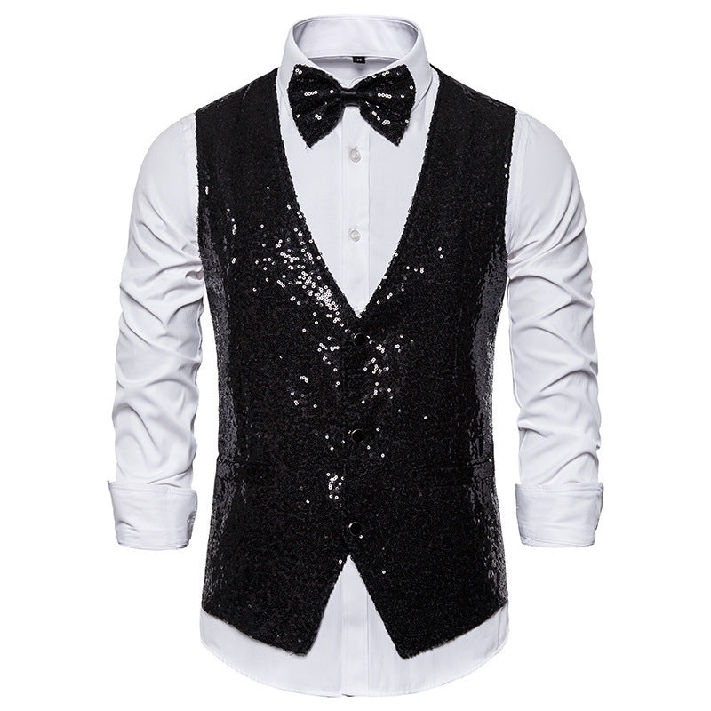 Herren Blazer Elegant Pailletten mit Fliege Modern