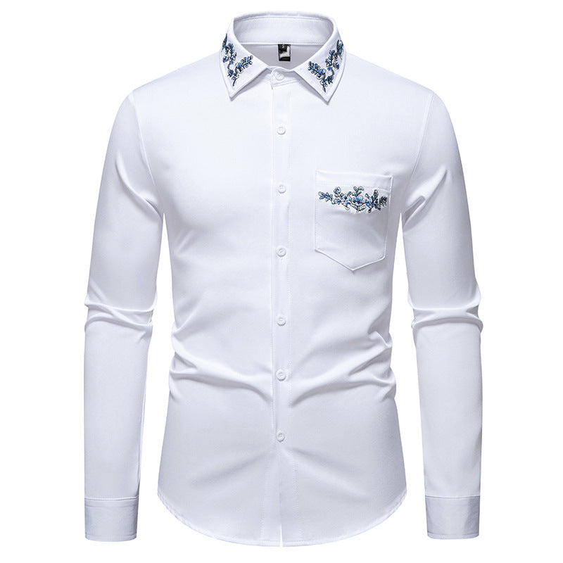 Herren Hemd Elegantes Blumenmuster Stehkragen Modern