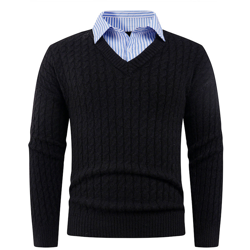 Herren Pullover Strick V-Ausschnitt Zopfmuster Elegant