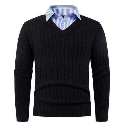 Herren Pullover Strick V-Ausschnitt Zopfmuster Elegant