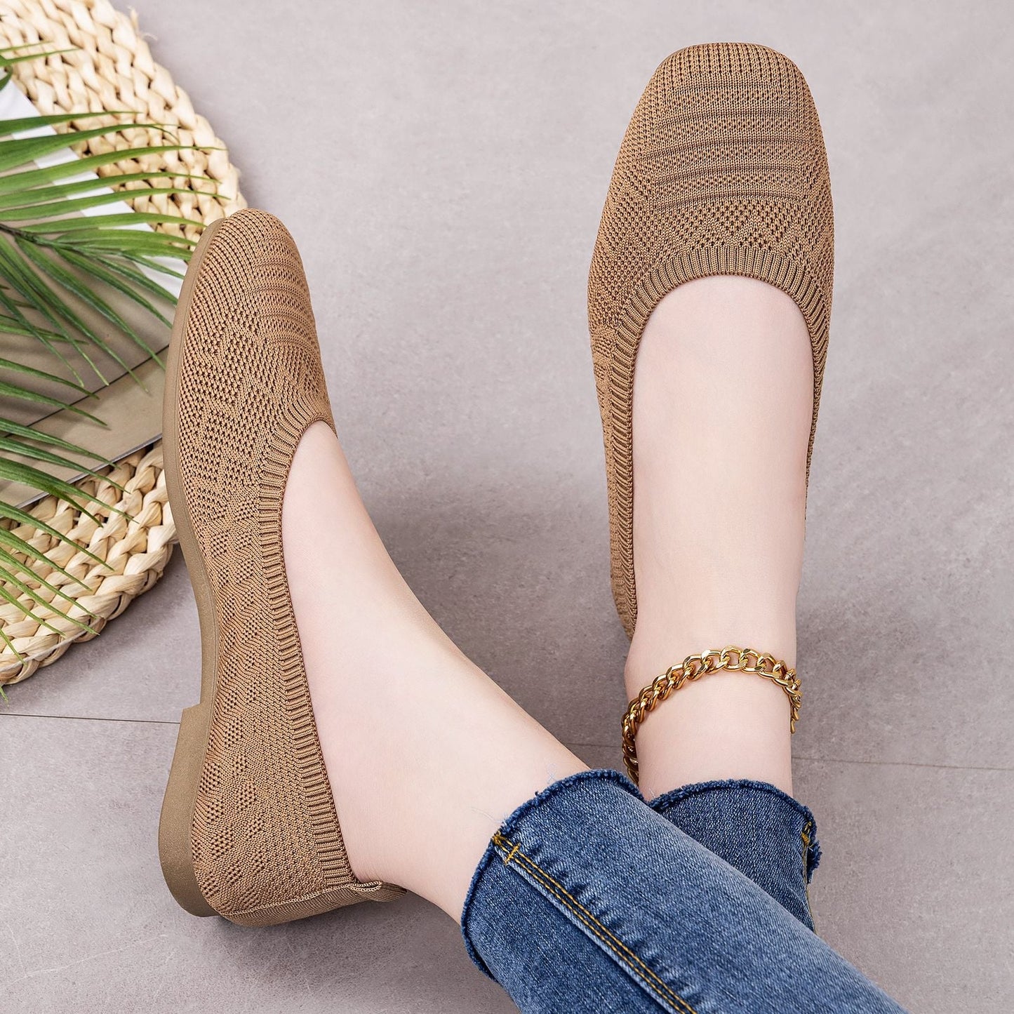 Damen Ballerinas Bequem Strick Schuhe Frauen - BerlinGlamour