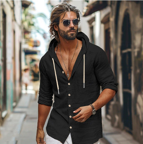 Herren lässige Leinenhemd mit Kapuze BerlinGlamour, perfekt für jeden Geschmack, der sich für Mode, Schönheit und Glamour interessiert.