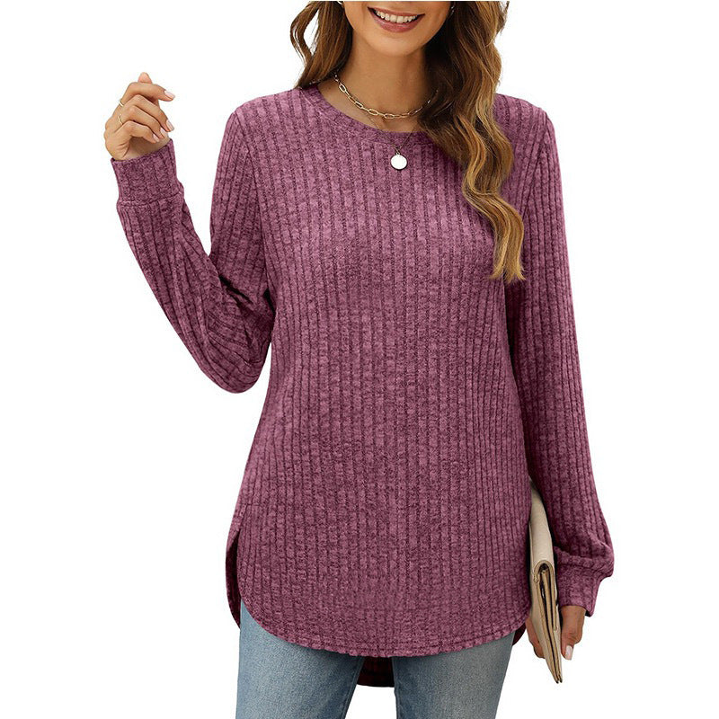 Damen Pullover Bequem Rundhals mit Schlitzen