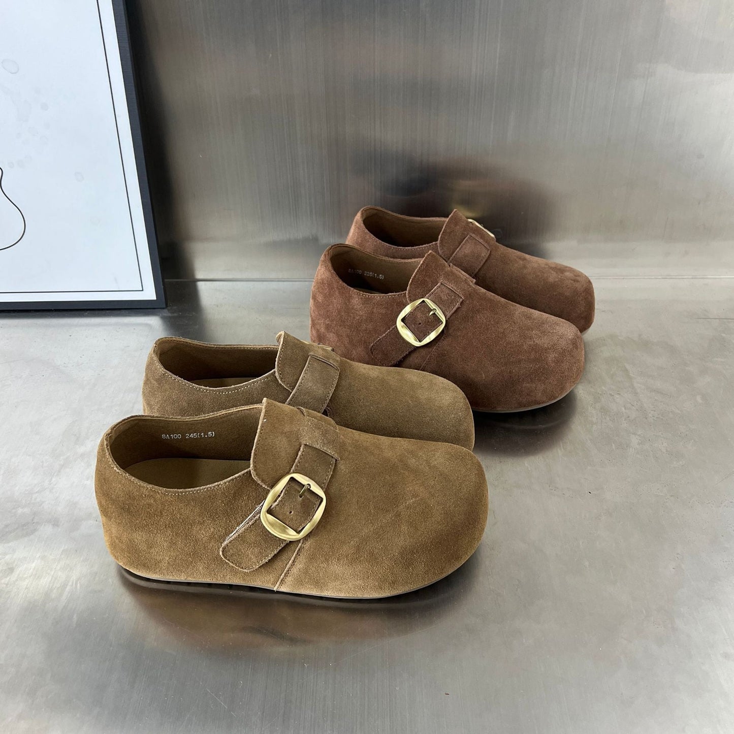 Damen Clogs Wildleder Bequem mit Schnalle Modern