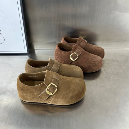 Damen Clogs Wildleder Bequem mit Schnalle Modern