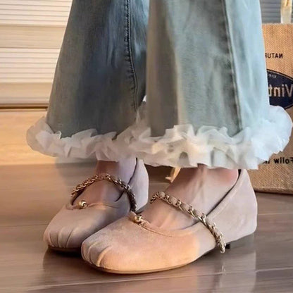 Damen Ballerinas Elegante mit Kettenriemen Bequem