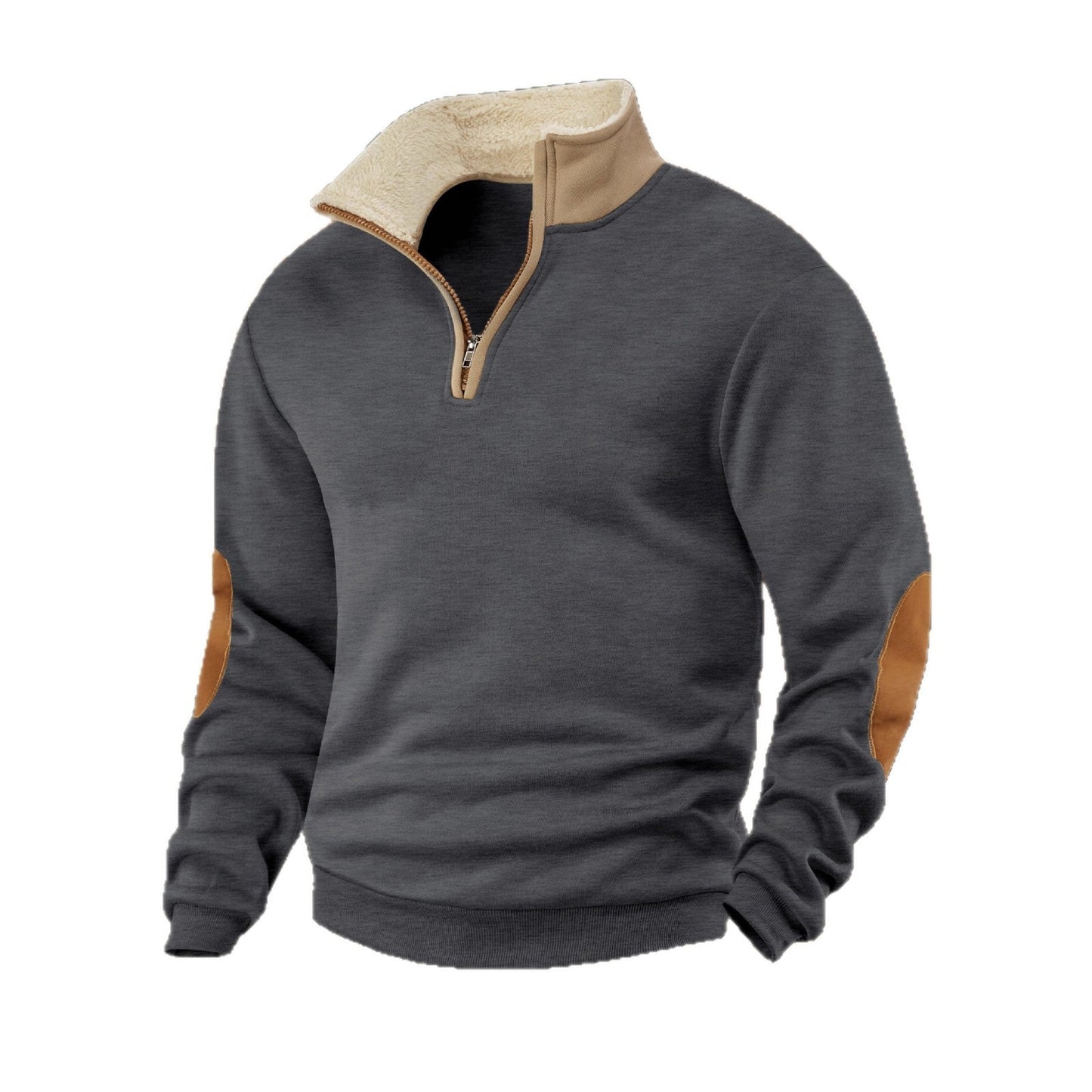 Herren Fleece-Pullover Modern Leder Detail Warm