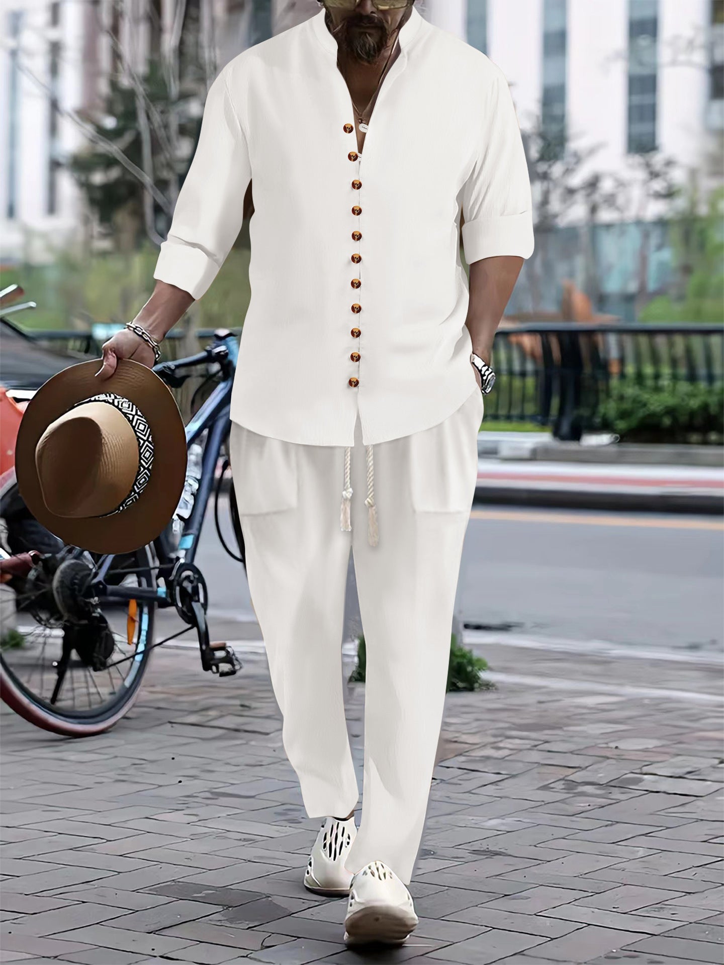 Herren Sommeroutfit Kurzarmhemd Lockere Hosen Sommermode