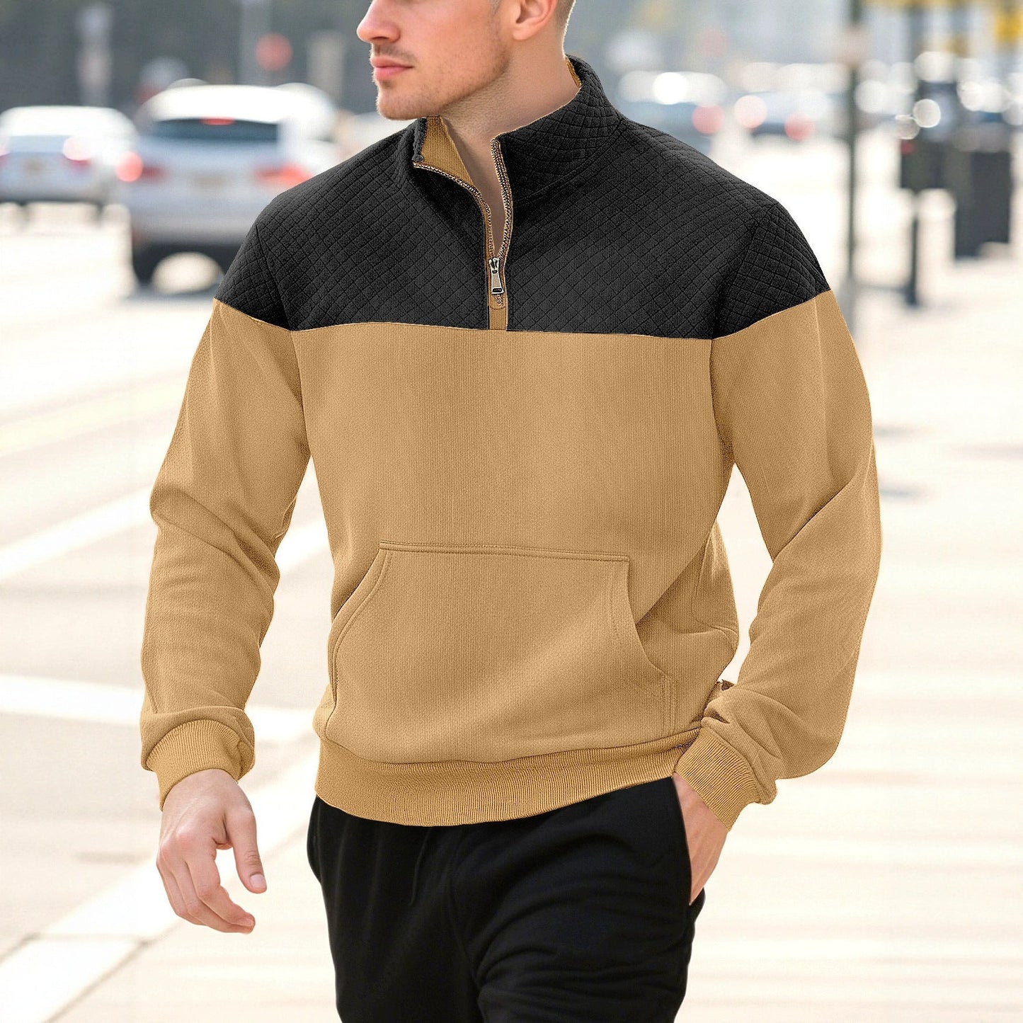 Männer Pullover Stehkragen Sportlich Strukturiert