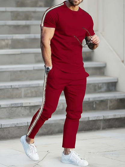 Herren Sportanzug Jogginghose Set mit Seitennähten modern