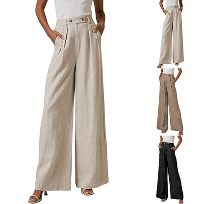 Damen Leinenhose Elegant mit Hoher Taille und Falten - BerlinGlamour