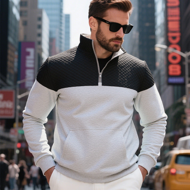 Herren Fleece Pullover Modern mit Hochkragen Schwarz