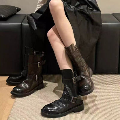 Damen Stiefel Modisch Verstellbar Riemendesign Schuhe - BerlinGlamour